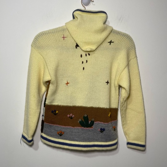 Handmade Kids Knit Zip Hoodie Jacket Llama Embroidery Village Scene Size M 8-10 - Picture 7 of 11